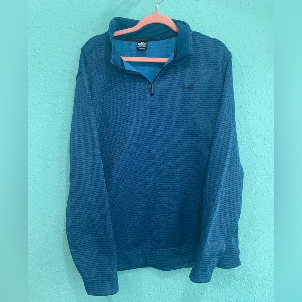 Under Armour blue striped  quarter-Zip Golf Pullover storm fleece XL mens active